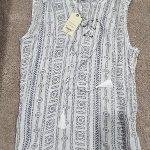 St Johns Bay Womens Top Geometric Sleeveless V-Neck Drawstring Size XL